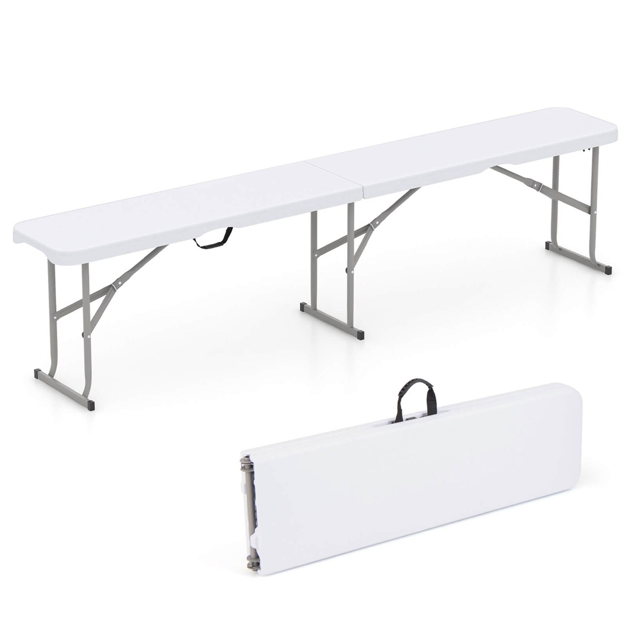 Costway 1/2 PCS Portable Folding Bench with Convenient Handle Non-slip Foot Pads Sturdy Metal Legs